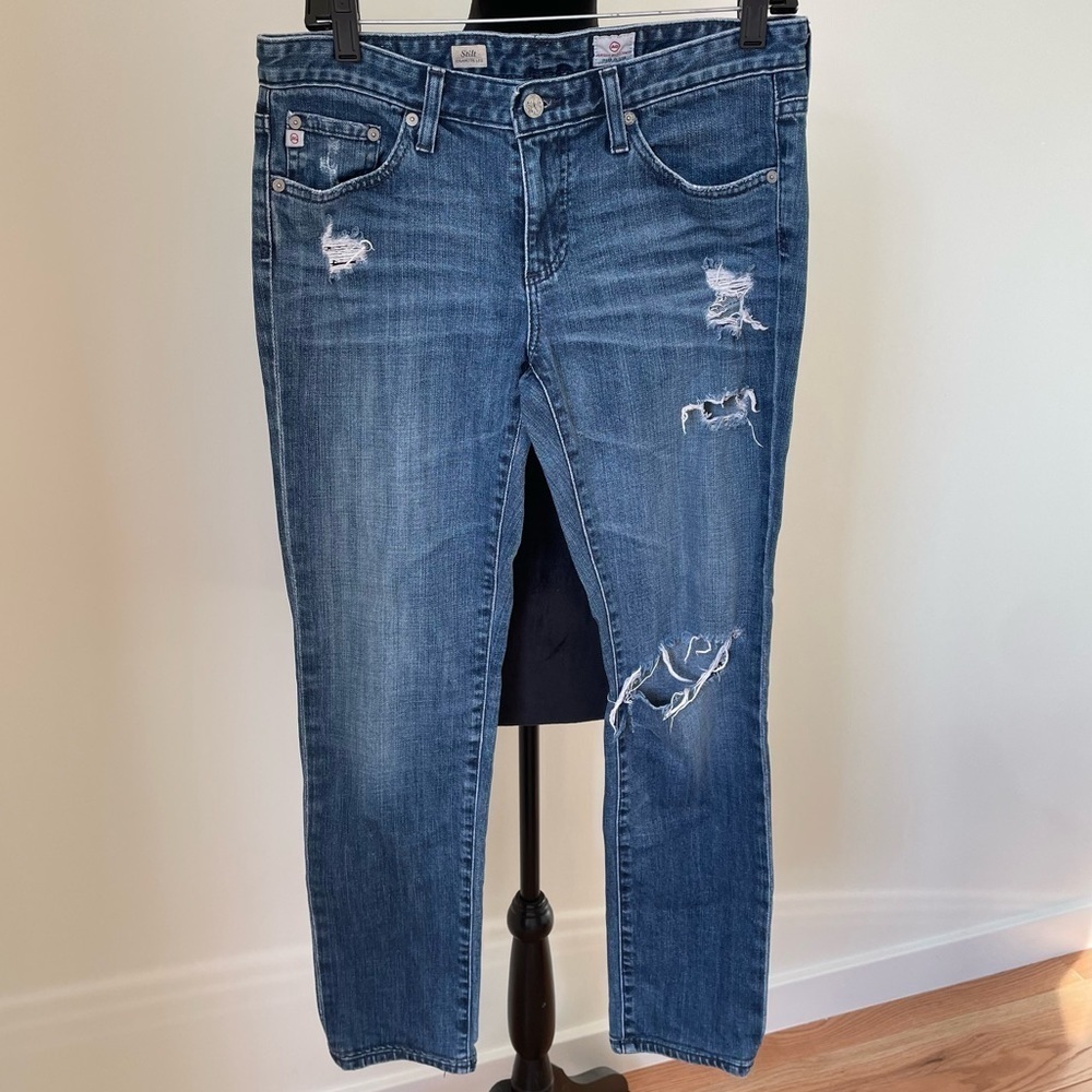 AG Adriano Goldschmied Blue 7 Years Destroyed Stilt Cigarette Distressed Jean 29